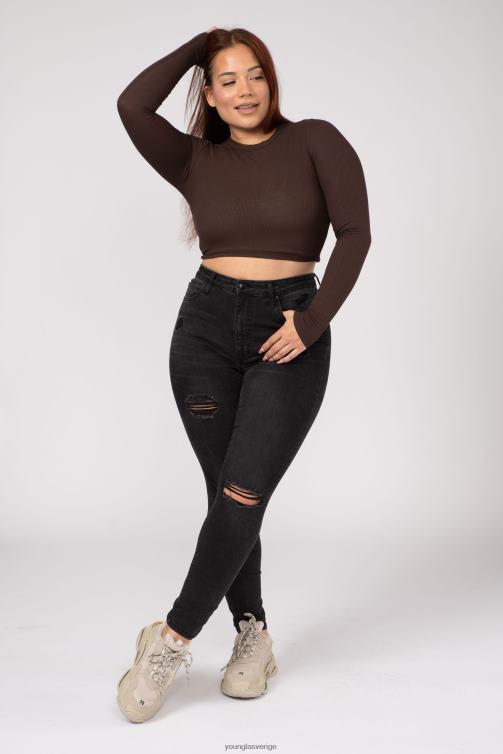 YoungLA kvinnor w402 ribbad långärmad ljus taupe Kläder 62TXL1064