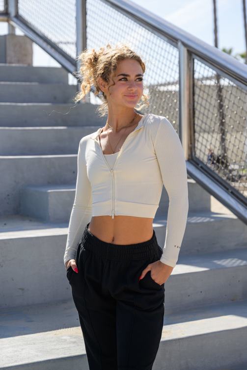 YoungLA kvinnor w418 lång ärm med dubbel dragkedja brun Kläder 62TXL1037