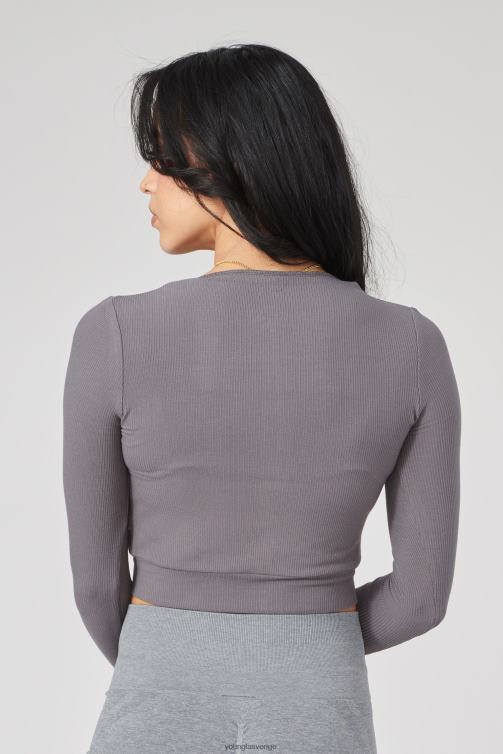 YoungLA kvinnor w418 lång ärm med dubbel dragkedja grå Kläder 62TXL1040