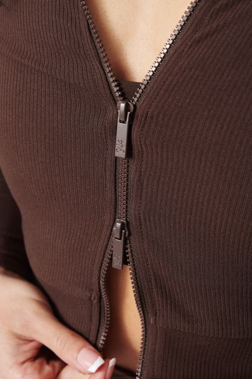 YoungLA kvinnor w418 lång ärm med dubbel dragkedja svart Kläder 62TXL1039