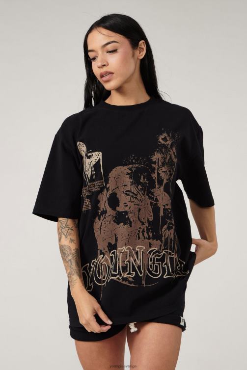 YoungLA kvinnor w427 phantom oversized t-shirts svart tvätt Kläder 62TXL1027