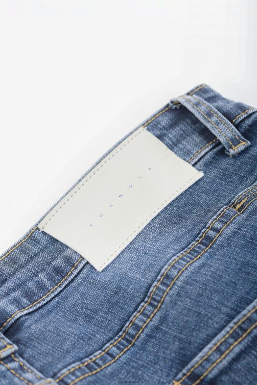 YoungLA män 607 skräddarsydda jeans i slim fit blå tvätt Kläder 62TXL747