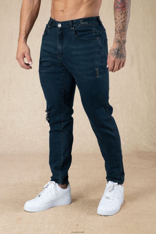 YoungLA män 607 skräddarsydda jeans i slim fit blå tvätt Kläder 62TXL747