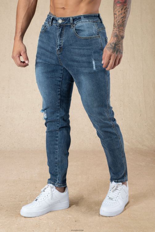 YoungLA män 607 skräddarsydda jeans i slim fit marin tvätt Kläder 62TXL748