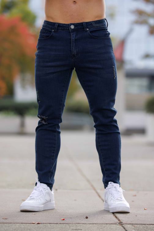 YoungLA män 607 skräddarsydda jeans i slim fit marin tvätt Kläder 62TXL748