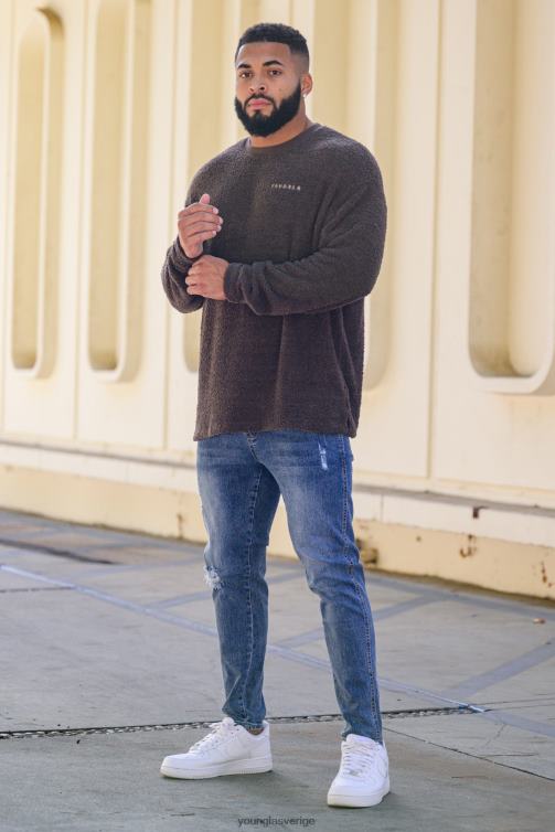 YoungLA män 607 skräddarsydda jeans i slim fit svart tvätt Kläder 62TXL746