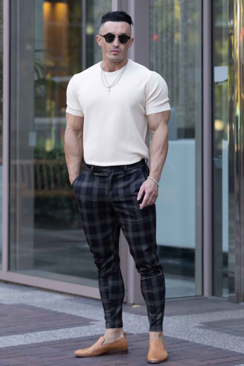 YoungLA män 615 nya dress byxor svart/offwhite Kläder 62TXL751