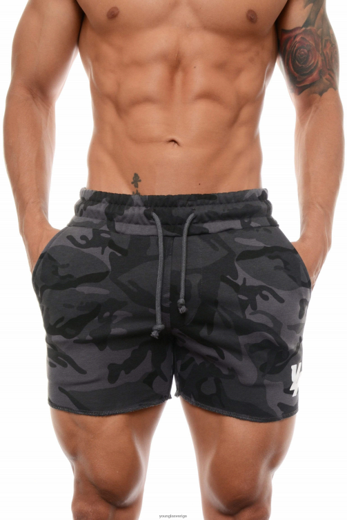 YoungLA män 102 bodybuilding shorts i fransk frotté camo svart Kläder 62TXL648