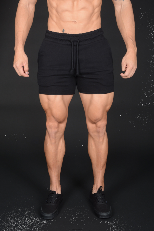 YoungLA män 102 bodybuilding shorts i fransk frotté helt svart Kläder 62TXL646