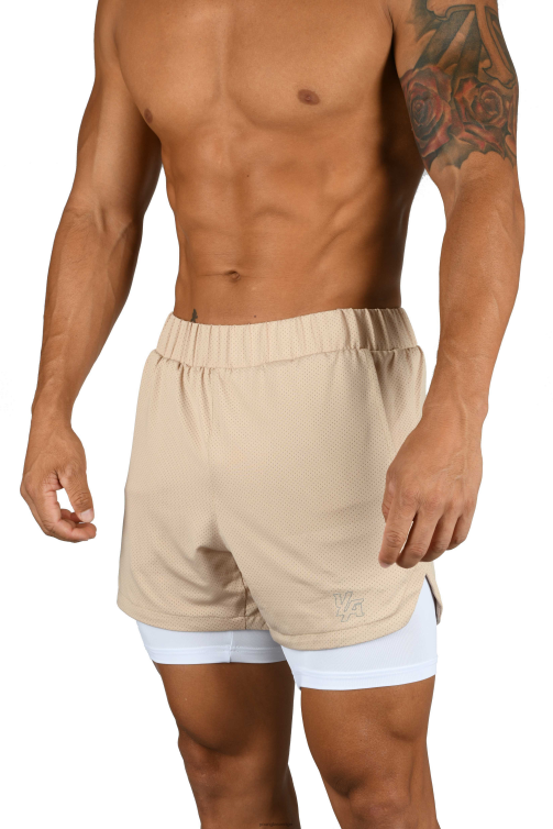 YoungLA män 105 kompressionshorts 2.0 beige/vit Kläder 62TXL568