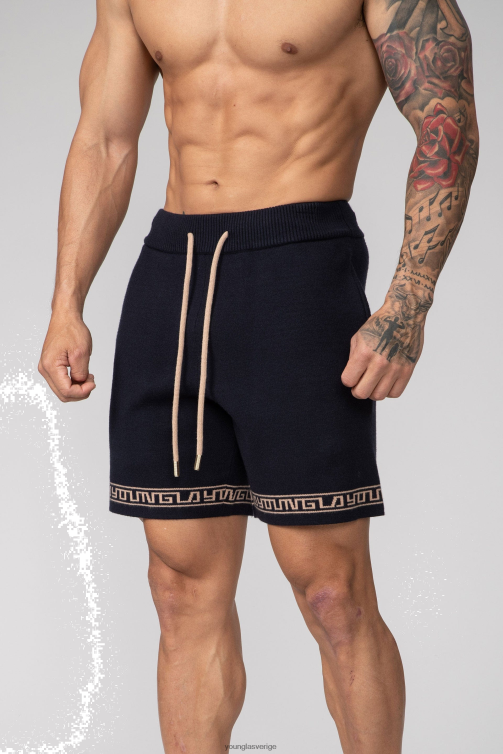 YoungLA män 116 hieroglyfiska stickade shorts Marin Kläder 62TXL672
