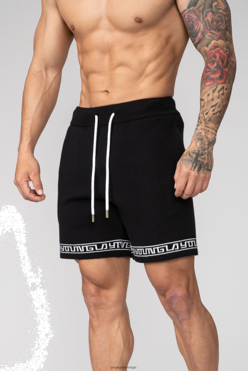 YoungLA män 116 hieroglyfiska stickade shorts svart Kläder 62TXL670