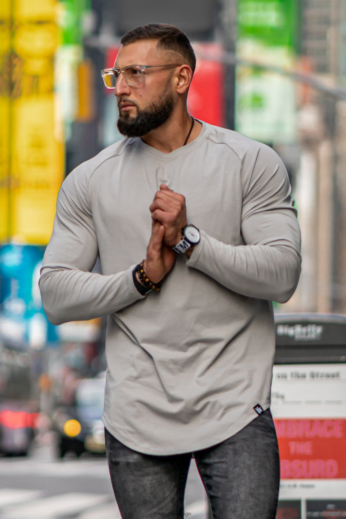 YoungLA män 410 perfekta raglan långärmade skjortor grå Kläder 62TXL450