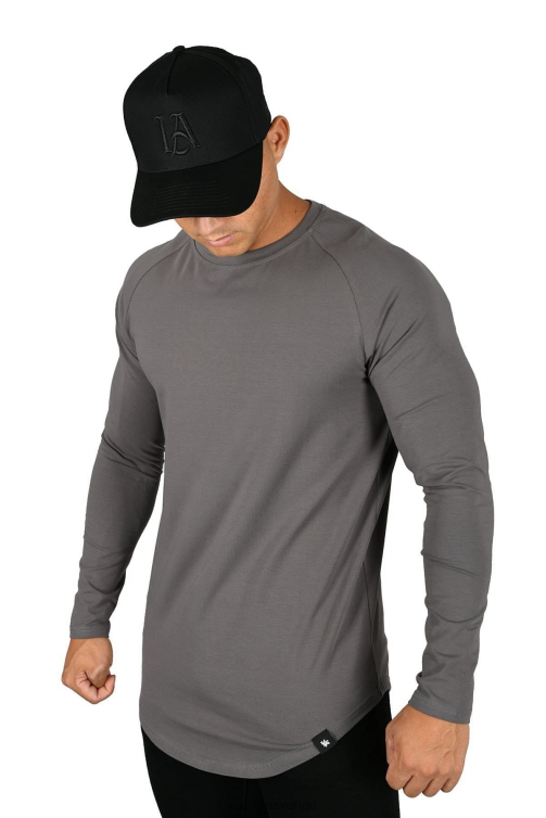 YoungLA män 410 perfekta raglan långärmade skjortor träkol Kläder 62TXL445