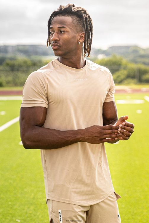 YoungLA män 440 performance line kortärmade skjortor beige Kläder 62TXL437