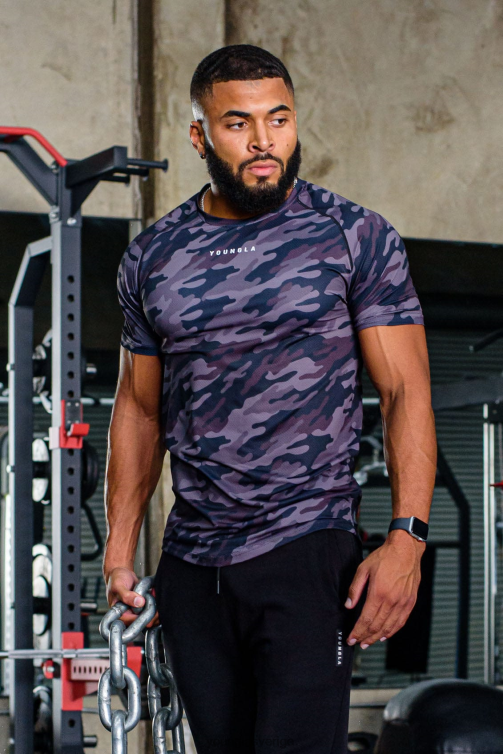 YoungLA män 440 performance line kortärmade skjortor svart camo Kläder 62TXL436