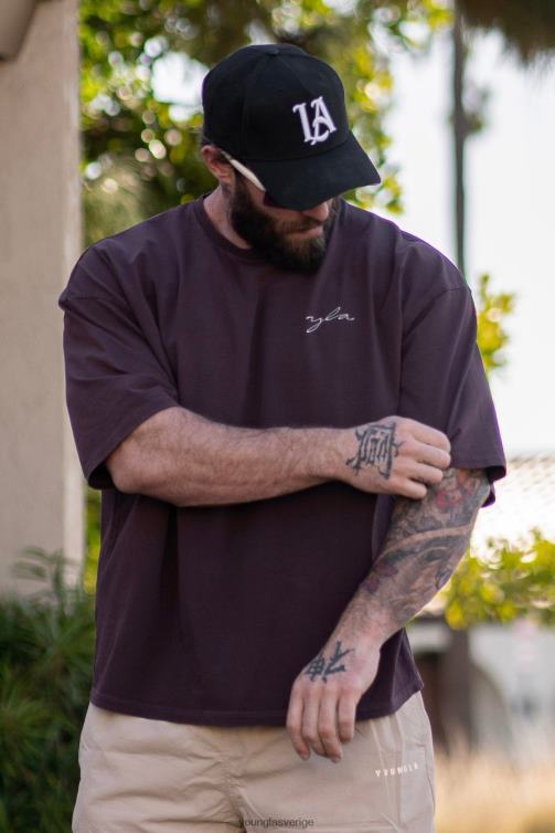 YoungLA män 464 skyline superstora t-shirts svart tvätt Kläder 62TXL275