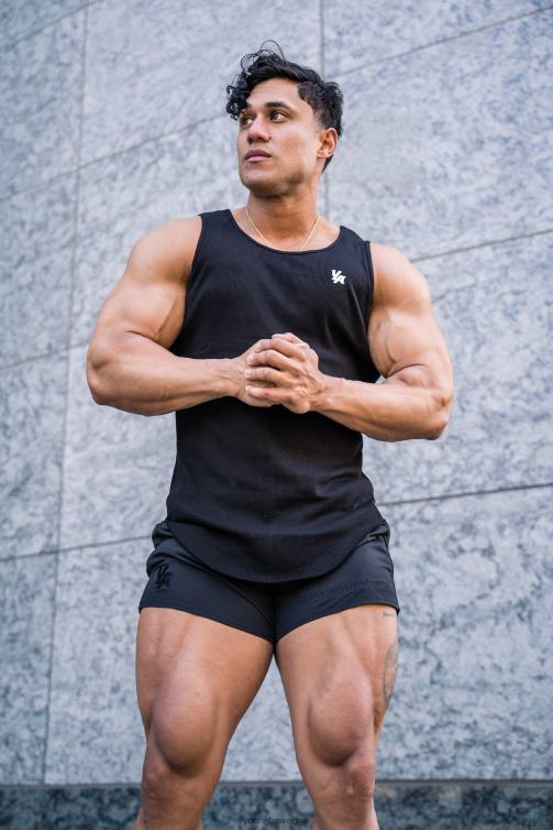 YoungLA män 314 scoop ribbad tank i botten helt svart Kläder 62TXL118